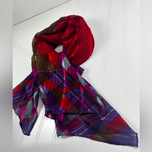 Givenchy Multi-Colored Red, Brown and Purple Silk Vintage Scarf - Picture 7 of 13